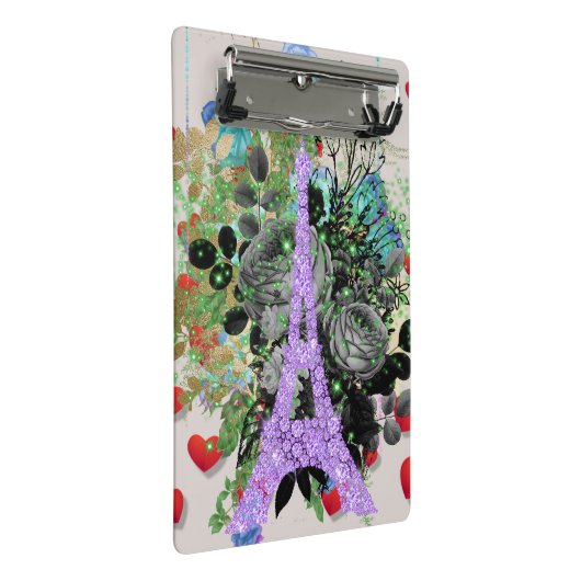 Lila Bling Eiffel Tower Mini Klemmbrett (Schrägansicht)