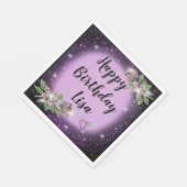 Lila Bling Floral Bird Geburtstag Serviette (Ecke)