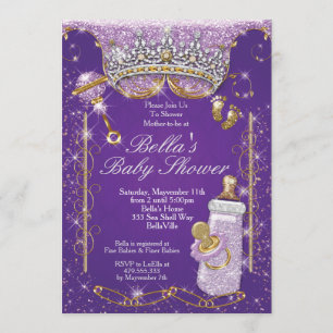 Lila Bling Glitzer Kinderdusche Einladungen