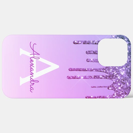 Lila Bling Luxury Sparkle Glitzer Monogram Case-Mate iPhone Hülle (Hinten (horizontal))