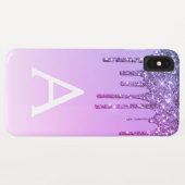 Lila Bling Luxury Sparkle Glitzer Monogram Case-Mate iPhone Hülle (Rückseite (Horizontal))