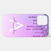 Lila Bling Luxury Sparkle Glitzer Monogram Case-Mate iPhone Hülle (Rückseite (Horizontal))