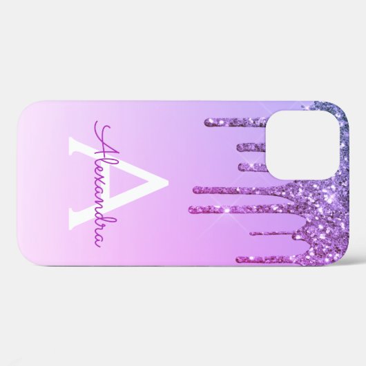 Lila Bling Luxury Sparkle Glitzer Monogram Case-Mate iPhone Hülle (Rückseite (Horizontal))