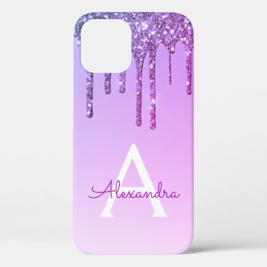Lila Bling Luxury Sparkle Glitzer Monogram Case-Mate iPhone Hülle (Rückseite)