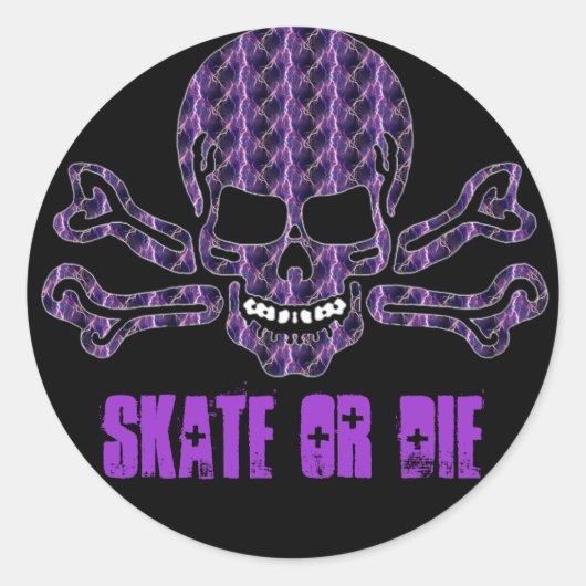 lila Blitzschädel und Querknochen Runder Aufkleber (Vorderseite)