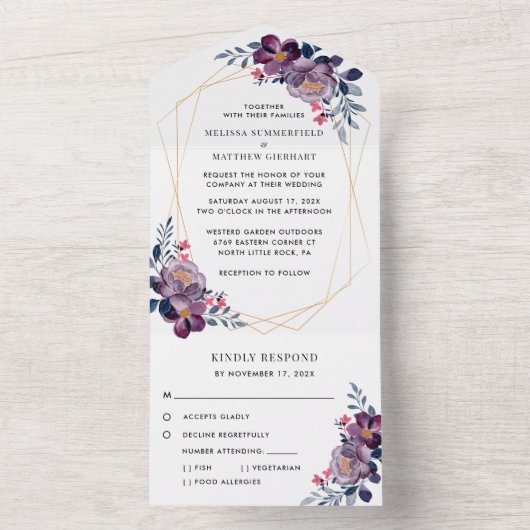 Lila Bllockengeometrie All In One Einladung (Innen Boden)