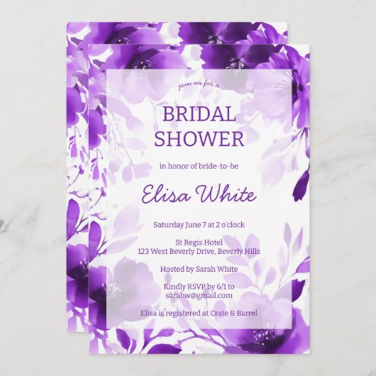 Lila Blogs Wasserfarbe Brautparty CUSTOM Einladung (Vorne/Hinten)