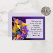 Lila Blomsterkort nach Beerdigung Danke Karten (Vorderseite/Rückseite Beispiel)