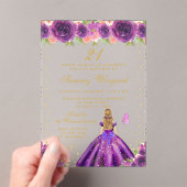 Lila Blonde-Haar-Prinzessin Geburtstagsparty Acryleinladungen (Insitu (Handheld))