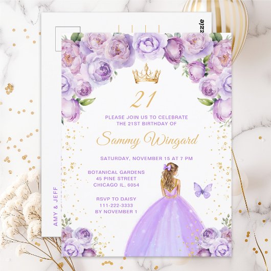 Lila Blonde Hair Princess Geburtstagsparty Postkarte