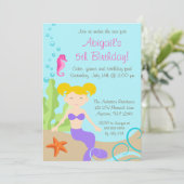 Lila blonde Meerjungfrau unter dem Seegeburtstag Einladung (Stehend Vorderseite)