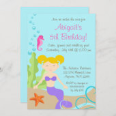 Lila blonde Meerjungfrau unter dem Seegeburtstag Einladung (Vorne/Hinten)