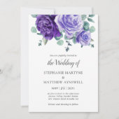 Lila Blooms Eukalyptus Botanische Hochzeit Einladung (Vorderseite)