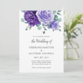 Lila Blooms Eukalyptus Botanische Hochzeit Einladung (Stehend Vorderseite)