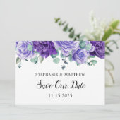 Lila Blooms Eukalyptus Botanische Hochzeit Save The Date (Stehend Vorderseite)