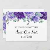 Lila Blooms Eukalyptus Botanische Hochzeit Save The Date (Vorne/Hinten)