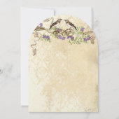 Lila Blooms Grüne Blätter Vintage Vogelhochzeiten Einladung (Rückseite)