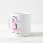 Lila blorschwarze Buchstaben Monogramm S Kaffeetasse (Vorderseite Links)