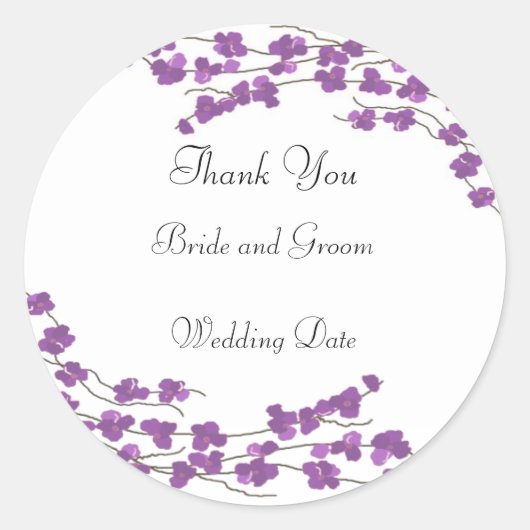 Lila Blossom Wedding Vielen Dank Runder Aufkleber (Vorderseite)
