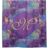 Lila Blue Abstrakt Monogram Duschvorhang (Vorderseite)