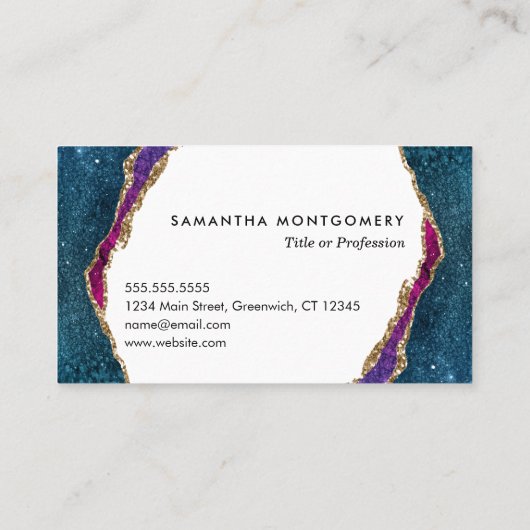 Lila Blue Aqua Gold Veins Agate Beruflich Visitenkarte (Rückseite)