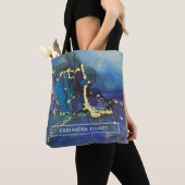 Lila Blue Aquamarin und Gold Abstrakt Liquid Art Tasche (Von Nahem)
