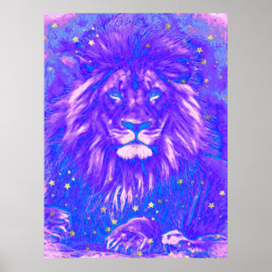 *~* Lila Blue Art Artistic Celestial LION AP23 Poster