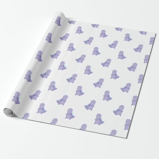 Lila Blue Baby Dinosaur Muster Geschenkpapier (Ungerollt)