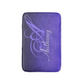 Lila Blue Black Rusticus Abstrakt Name Monogram Badematte (Vorderseite Vertikal)