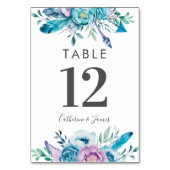 Lila Blue Boho Blumenkarten Hochzeitskarten Tischnummer (Rückseite)