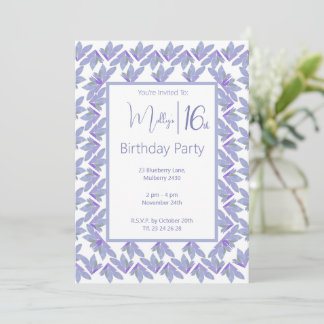 Lila Blue Boho Floral Sweet 16. Geburtstagsparty Einladung