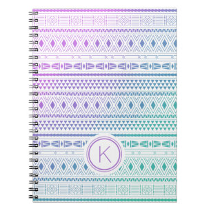 Lila Blue Boho Monogram Ombre Notizblock