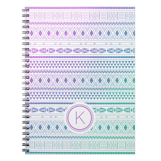 Lila Blue Boho Monogram Ombre Notizblock (Vorderseite)