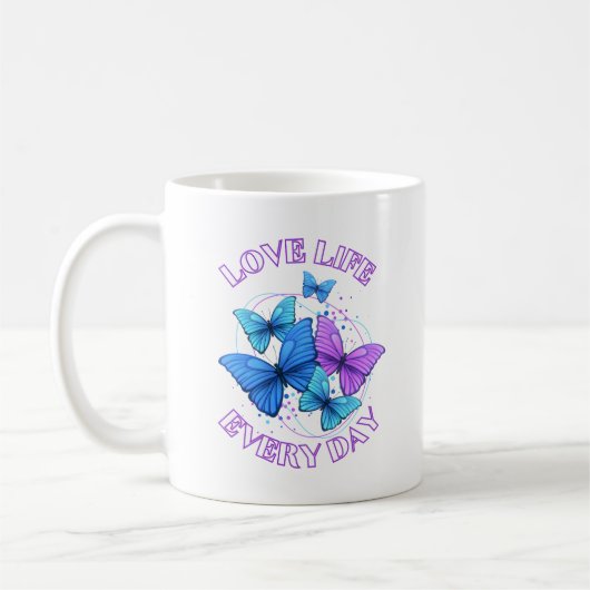 Lila Blue Bright Modern Flying Butterfells Kaffeetasse (Links)