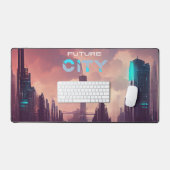 Lila Blue Colorful Future Cyberpunk City Schreibtischunterlage (Tastatur & Maus)