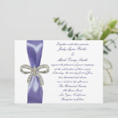Lila Blue Diamond Bow Hochzeitsempfang Einladung (Stehend Vorderseite)