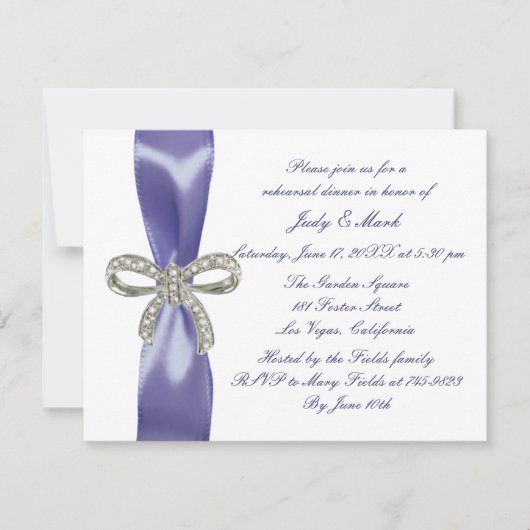 Lila Blue Diamond Bow Probe Dinner Einladung (Vorderseite)