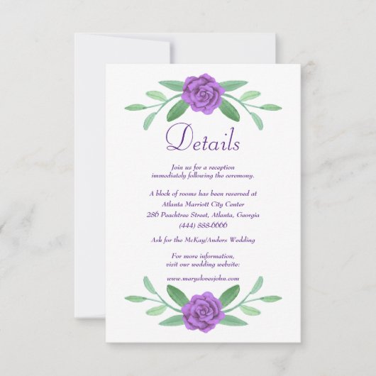 Lila Blue Diamond Bow Wedding Details Card (Vorderseite)