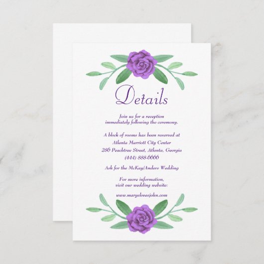Lila Blue Diamond Bow Wedding Details Card (Vorne/Hinten)