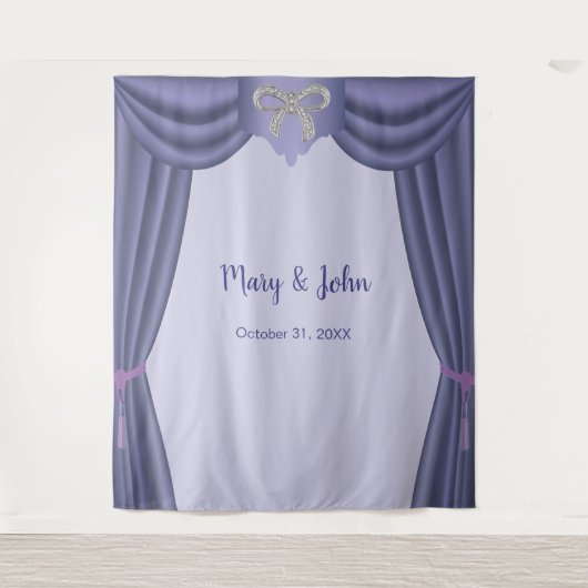 Lila Blue Diamond Bow Wedding Foto Hintergrund Wandteppich (Vorderseite)