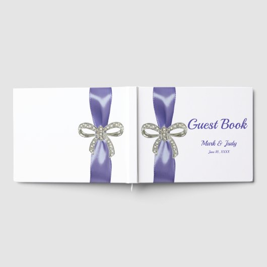Lila Blue Diamond Bow Wedding Guestbook Gästebuch (Voll)