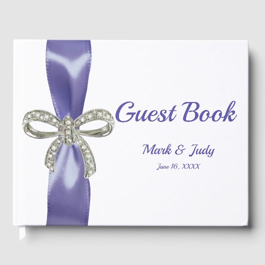 Lila Blue Diamond Bow Wedding Guestbook Gästebuch (Vorderseite)