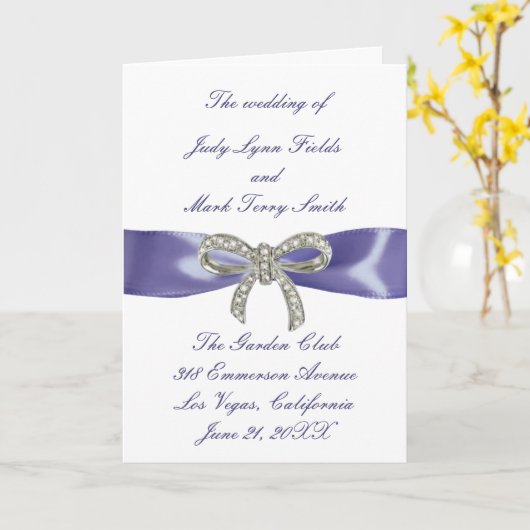 Lila Blue Diamond Bow Wedding Program Card Karte (Gelbe Blume)