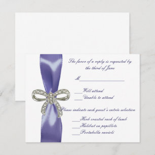 Lila Blue Diamond Bow Wedding Response Card Ankündigung