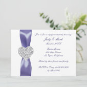Lila Blue Diamond Heart Engagement Party Einladung (Stehend Vorderseite)