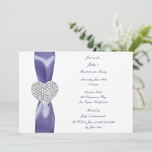 Lila Blue Diamond Heart Junggeselinnen-Abschied Einladung (Stehend Vorderseite)