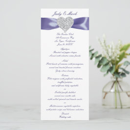 Lila Blue Diamond Heart Wedding Menu Card Einladung