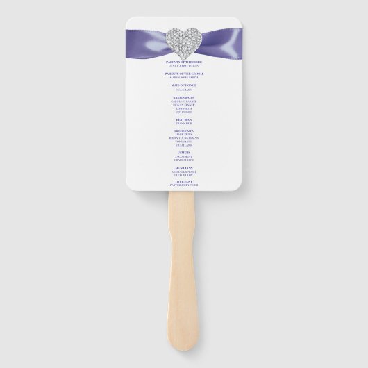 Lila Blue Diamond Heart Wedding Program Fans Fächer (Rückseite)