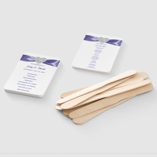 Lila Blue Diamond Heart Wedding Program Fans Fächer (Non-assembled)