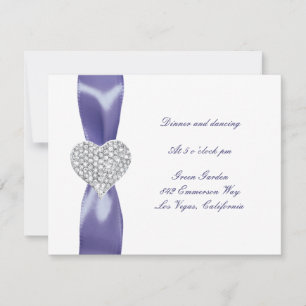 Lila Blue Diamond Heart Wedding Reception Card Einladung